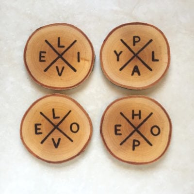 4 Letter Words | Wood Burned Coasters
